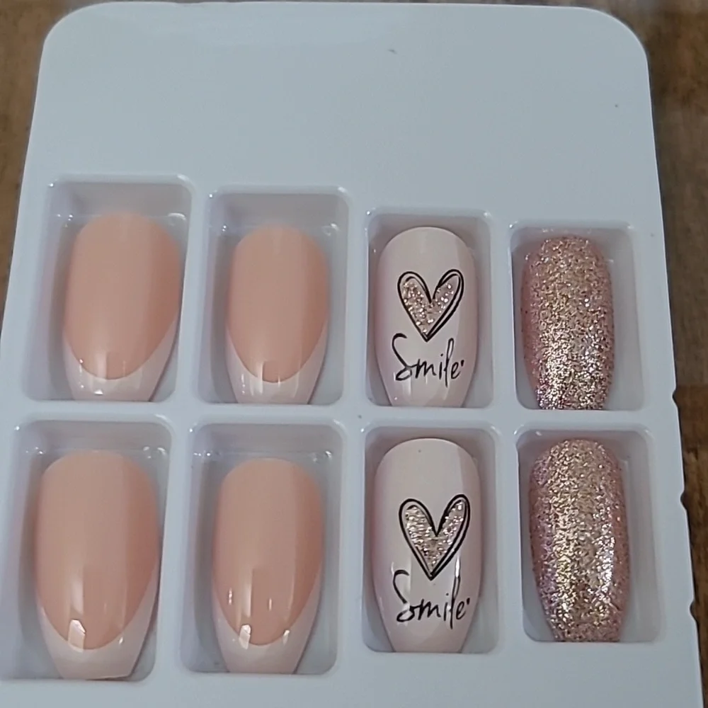 2/$16 Glitter Hearts French Manicure Press On Nails